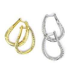 Natural Round Diamonds 1.30 carat in 18 Karat White Gold in and Out Hoop Earring