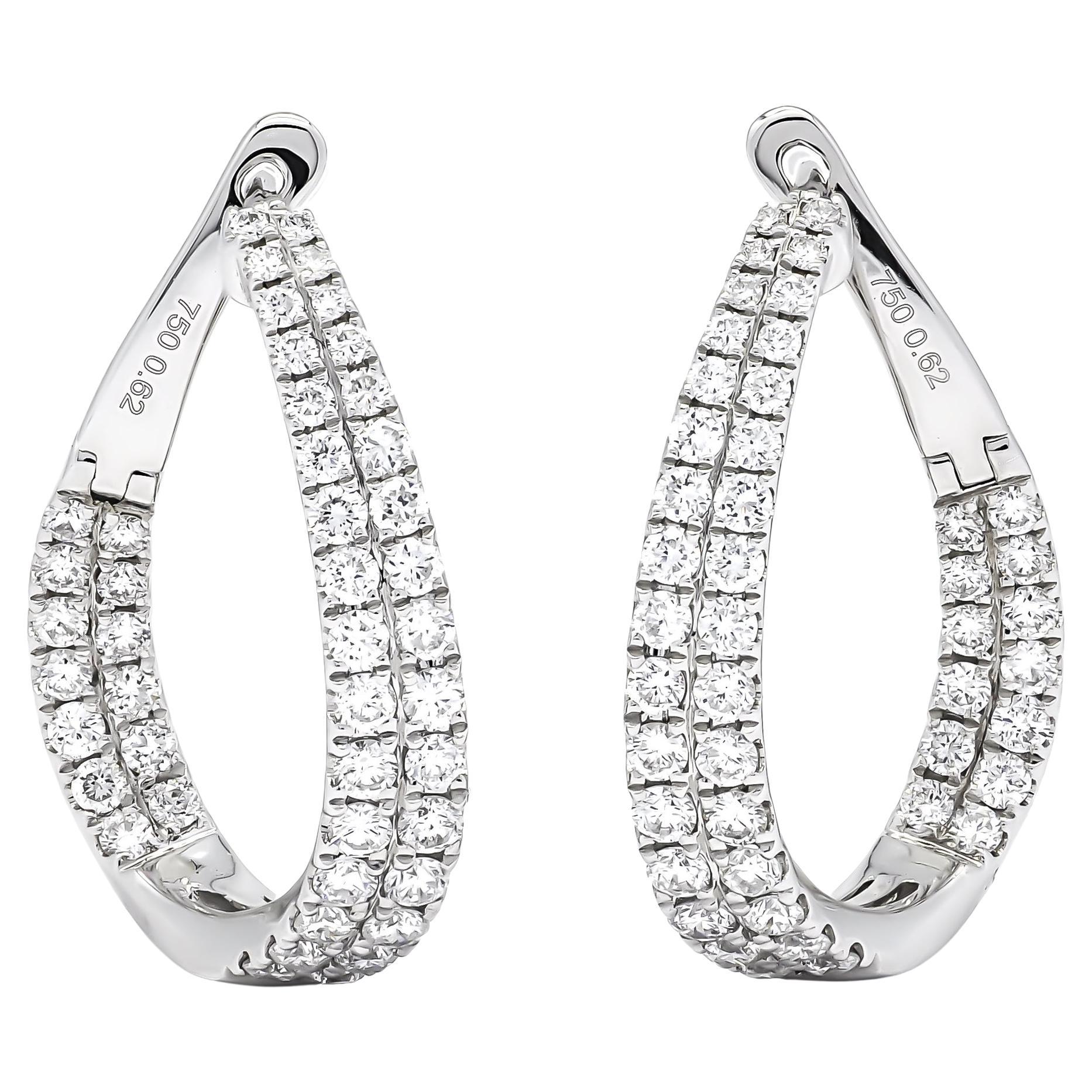 Natural Round Diamonds 1.30 carat in 18 Karat White Gold in and Out Hoop Earring