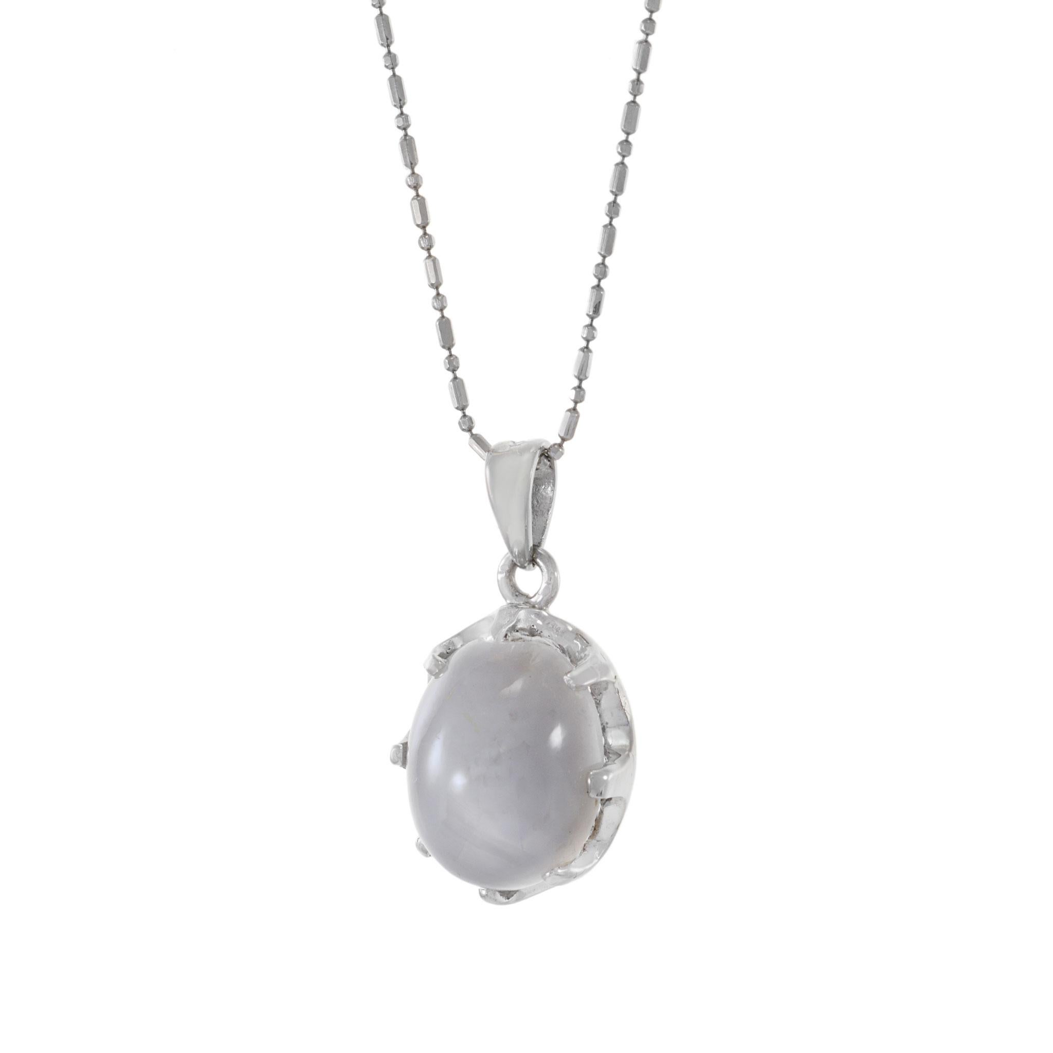 Modern 18KT White Gold Natural Star Grey Sapphire Necklace For Sale