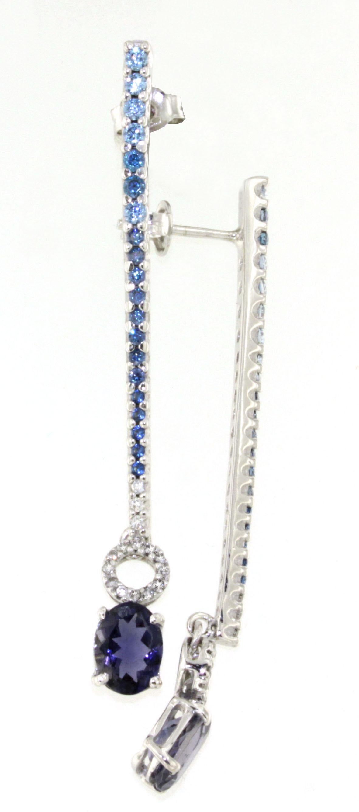 Oval Cut 18Kt White Gold Natural Stones White Diamonds Modern Timeless  Earrings For Sale