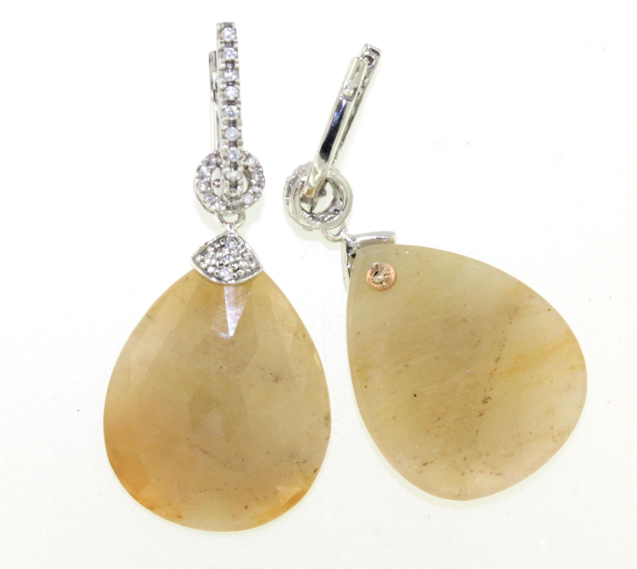 18Kt  Boucles d'oreilles à la mode en or blanc, pierres naturelles, saphir jaune, diamants blancs Neuf - En vente à GALLARATE, IT