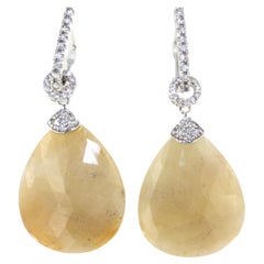 18Kt  Orecchini di moda in oro bianco con pietre naturali, zaffiro giallo e diamanti bianchi