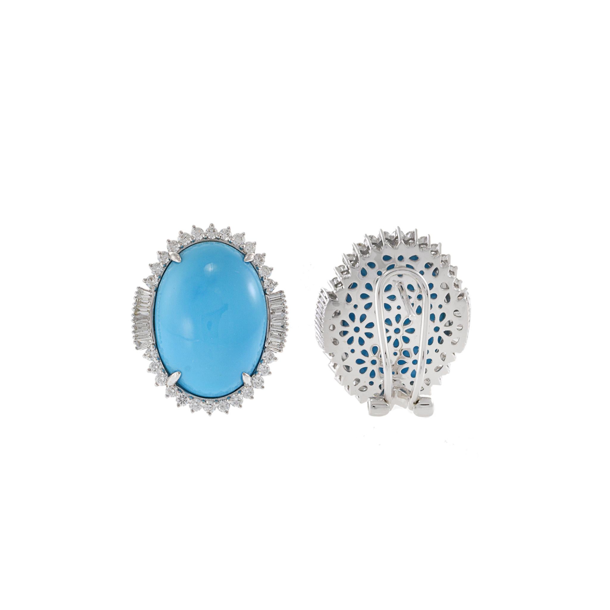 Women's 18KT White Gold Natural Turquoise and Diamond Earrings