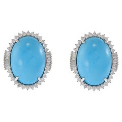 18KT White Gold Natural Turquoise and Diamond Earrings
