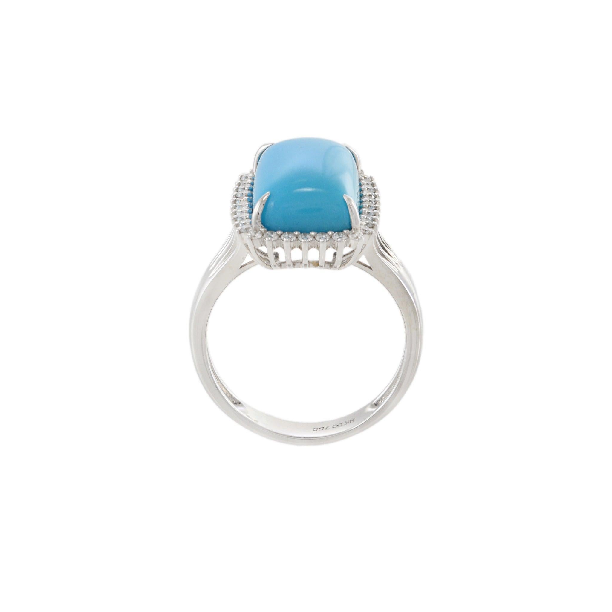 18KT White Gold Natural Turquoise & Diamond Halo Ring For Sale 1
