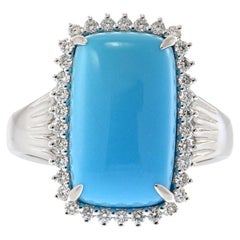 18KT White Gold Natural Turquoise & Diamond Halo Ring
