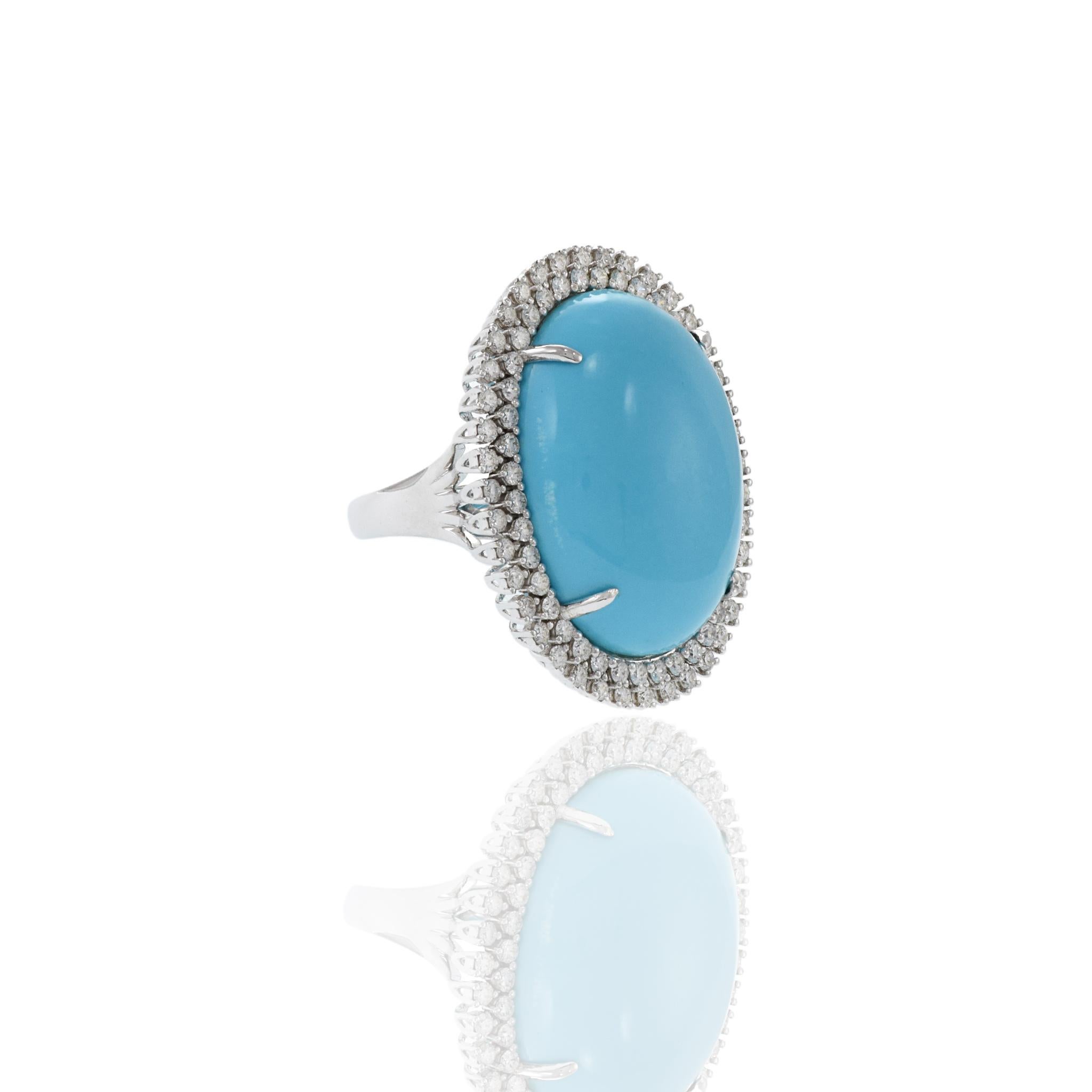 Modern 18kt White Gold Natural Turquoise Ring For Sale