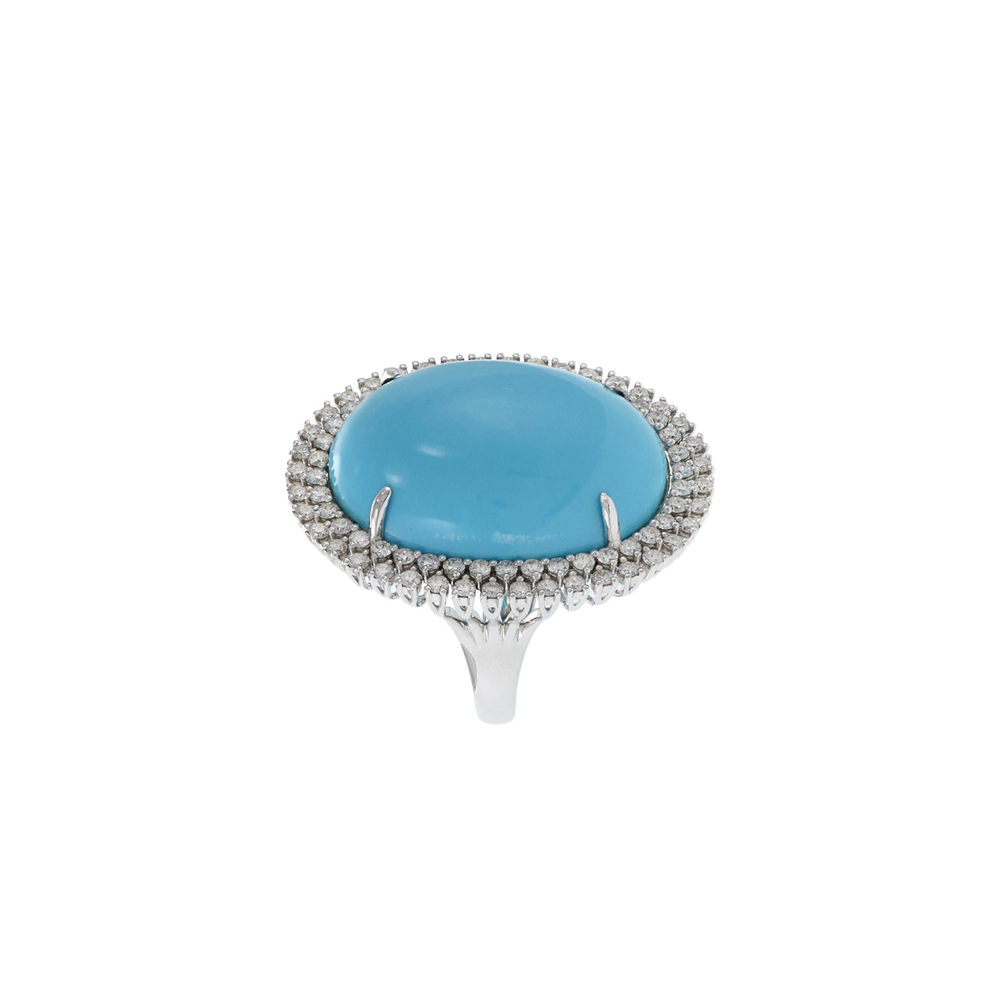Oval Cut 18kt White Gold Natural Turquoise Ring For Sale