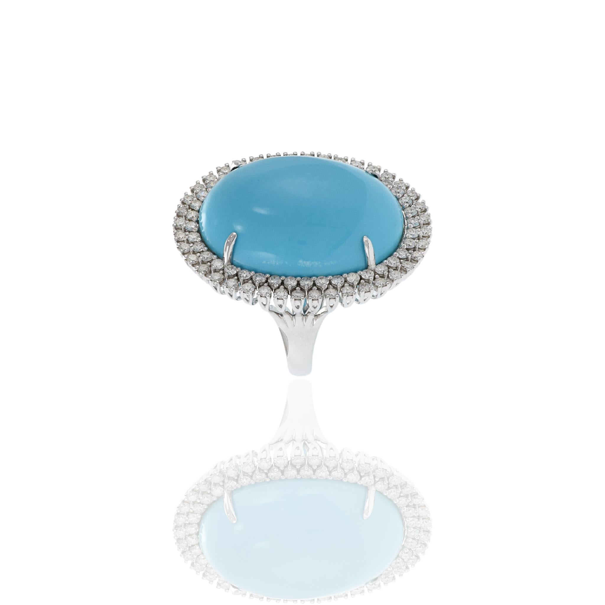 18kt White Gold Natural Turquoise Ring In Excellent Condition For Sale In New York, NY