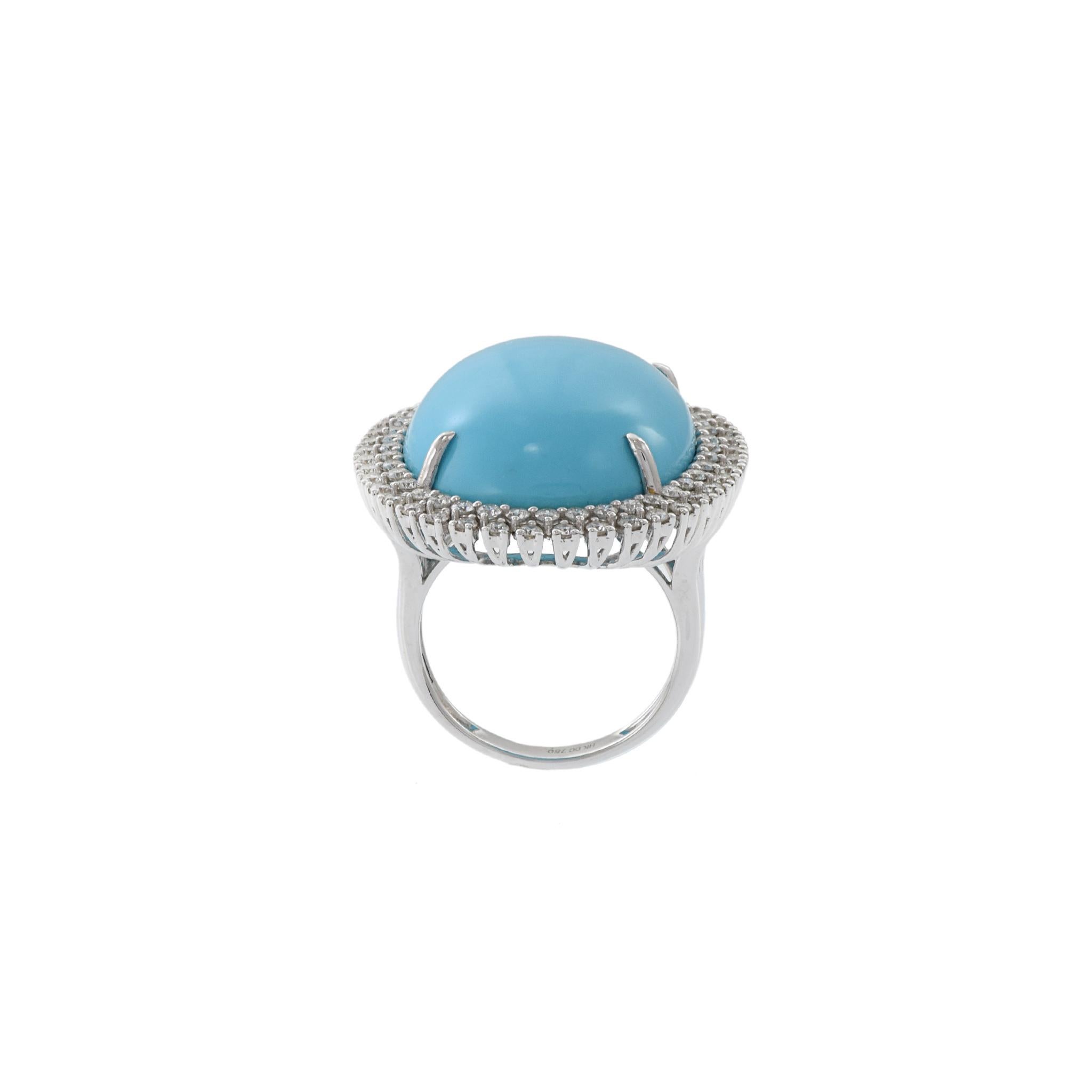 Women's or Men's 18kt White Gold Natural Turquoise Ring For Sale