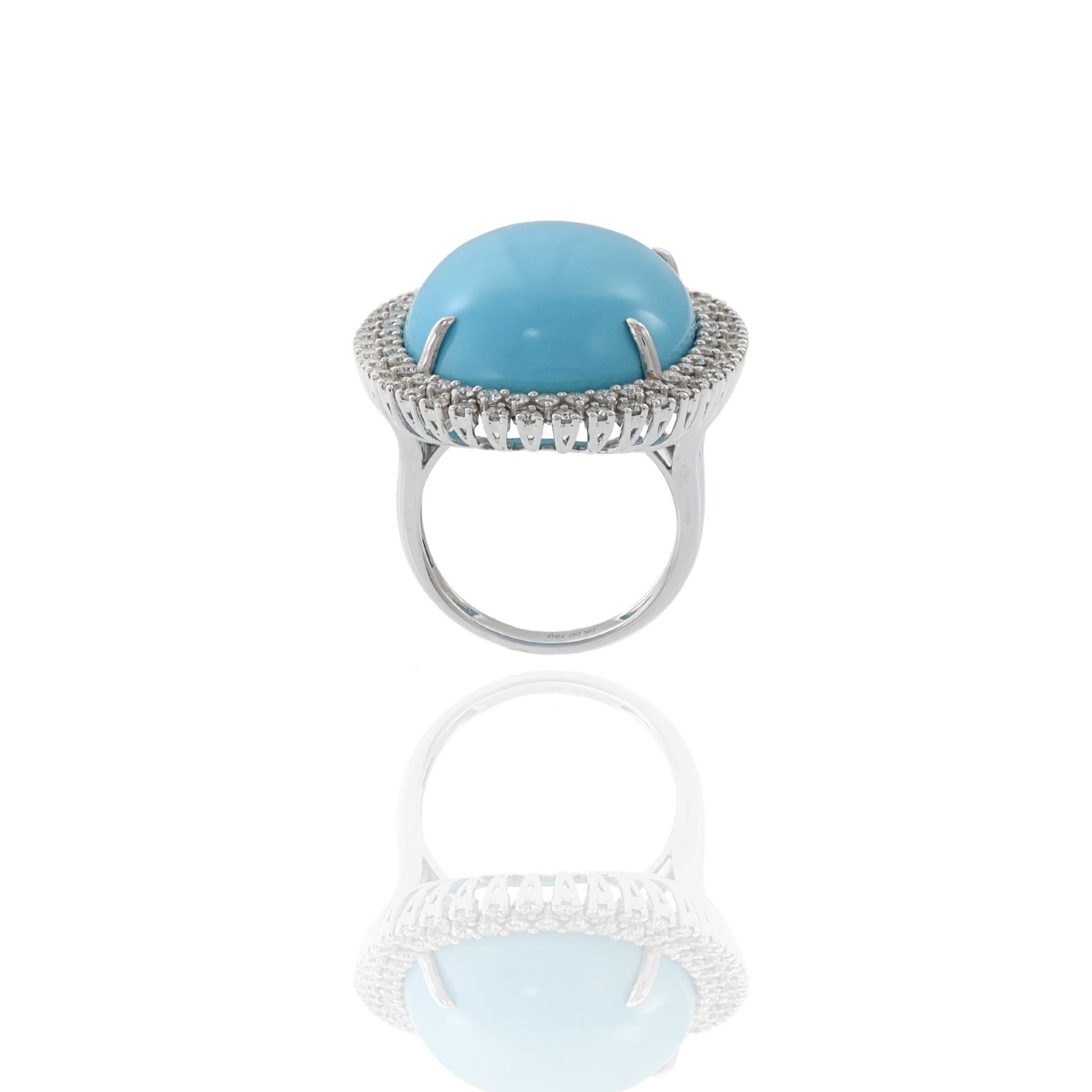18kt White Gold Natural Turquoise Ring For Sale 1