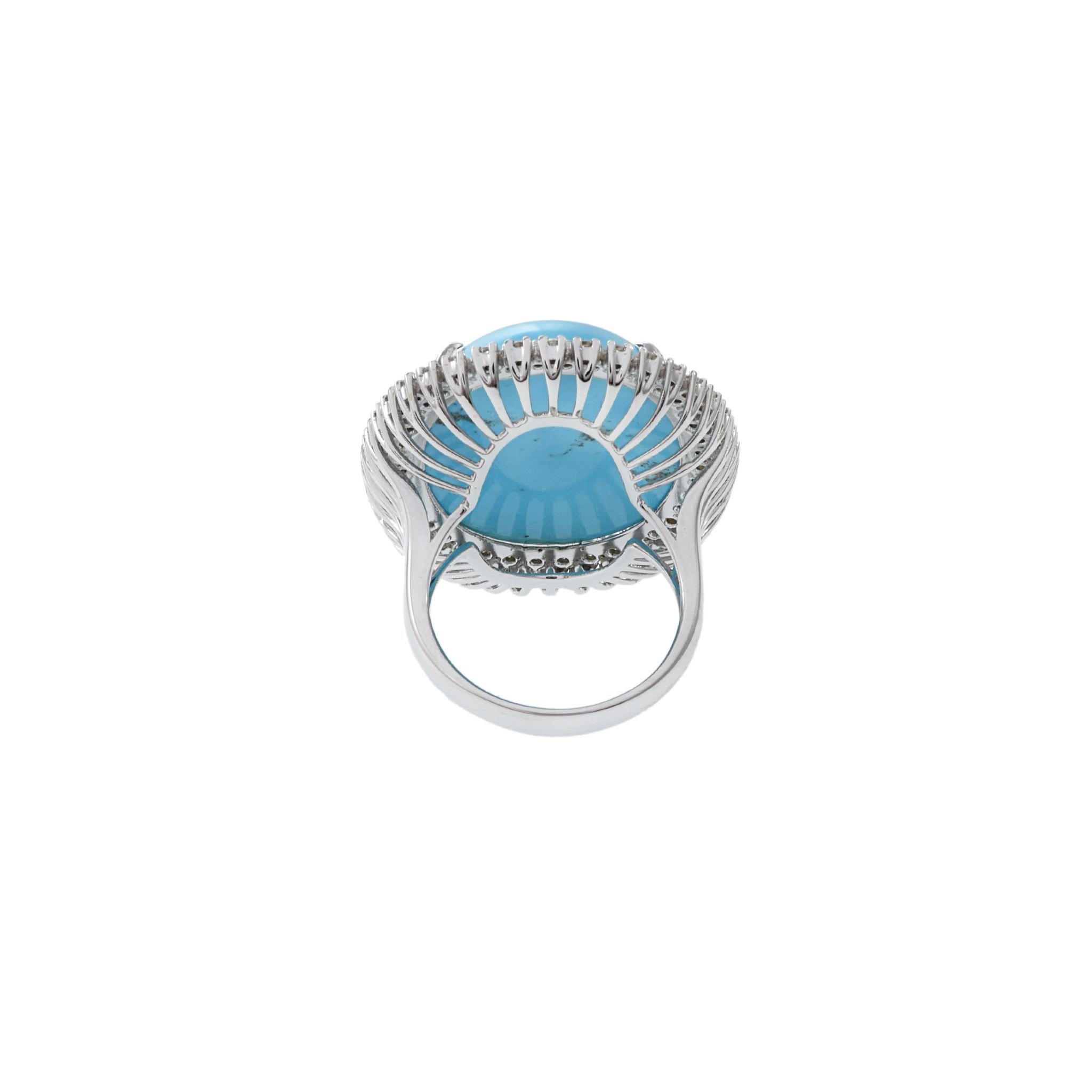 18kt White Gold Natural Turquoise Ring For Sale 2