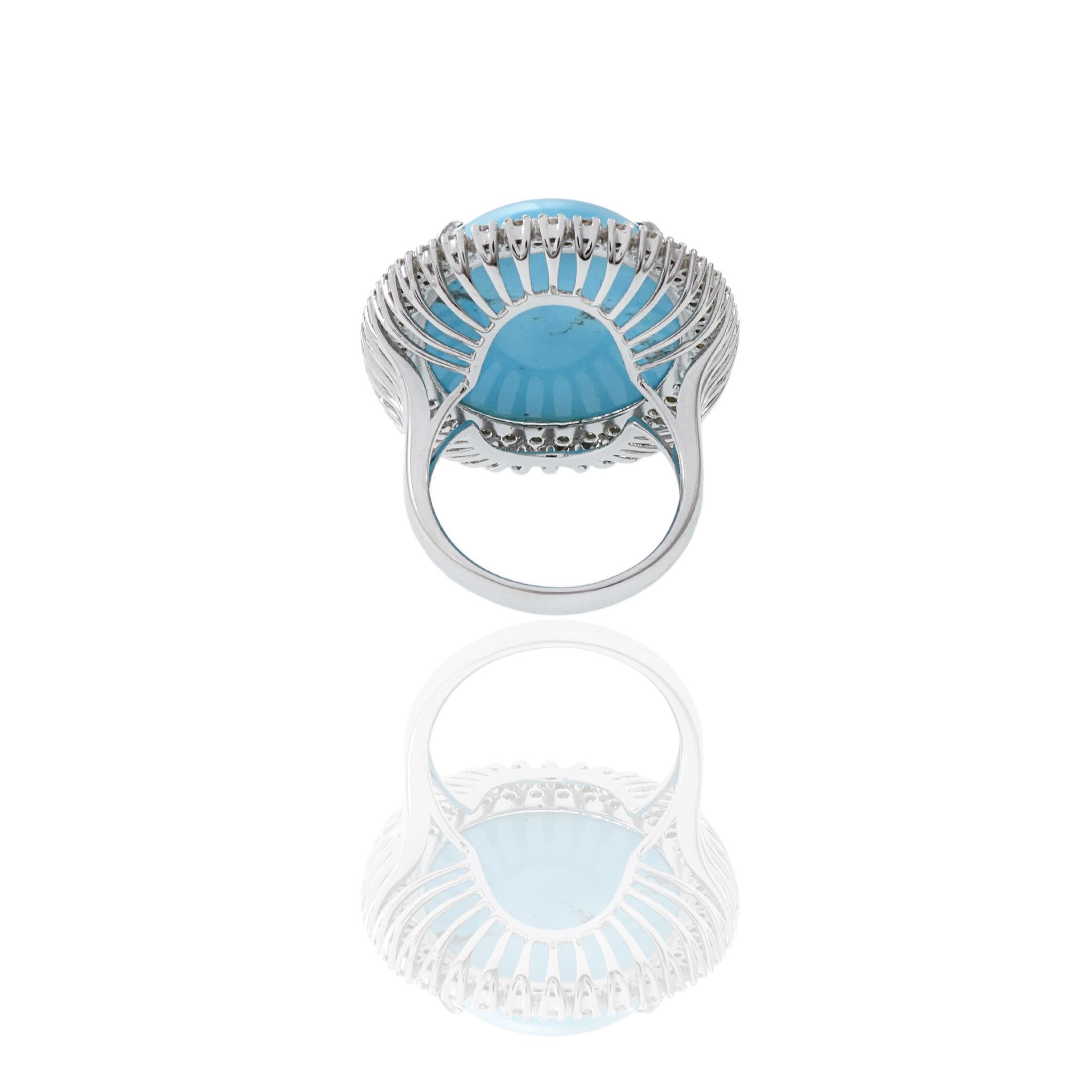 18kt White Gold Natural Turquoise Ring For Sale 3
