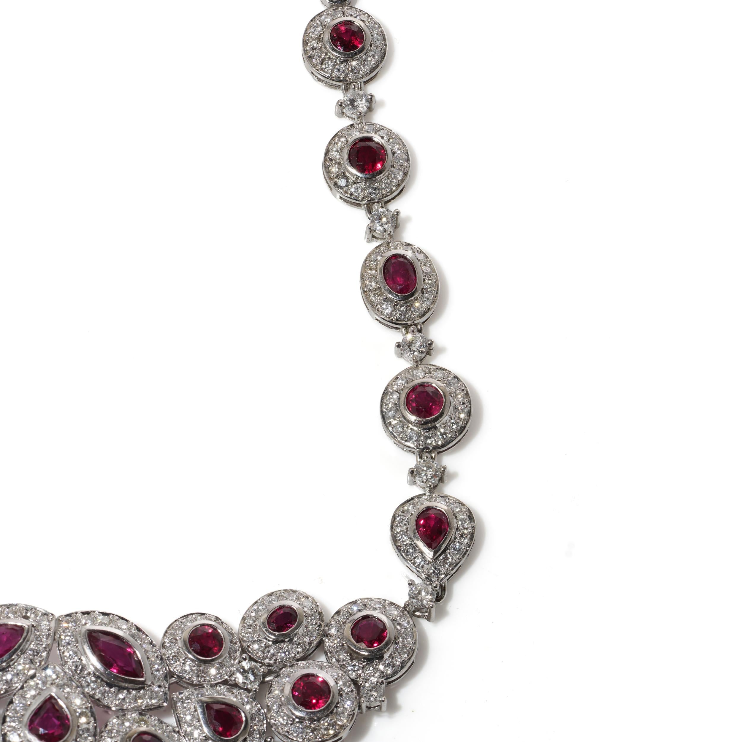 18kt White Gold Necklace with 7.55ct Diamonds & 14.15ct Rubies For Sale 6