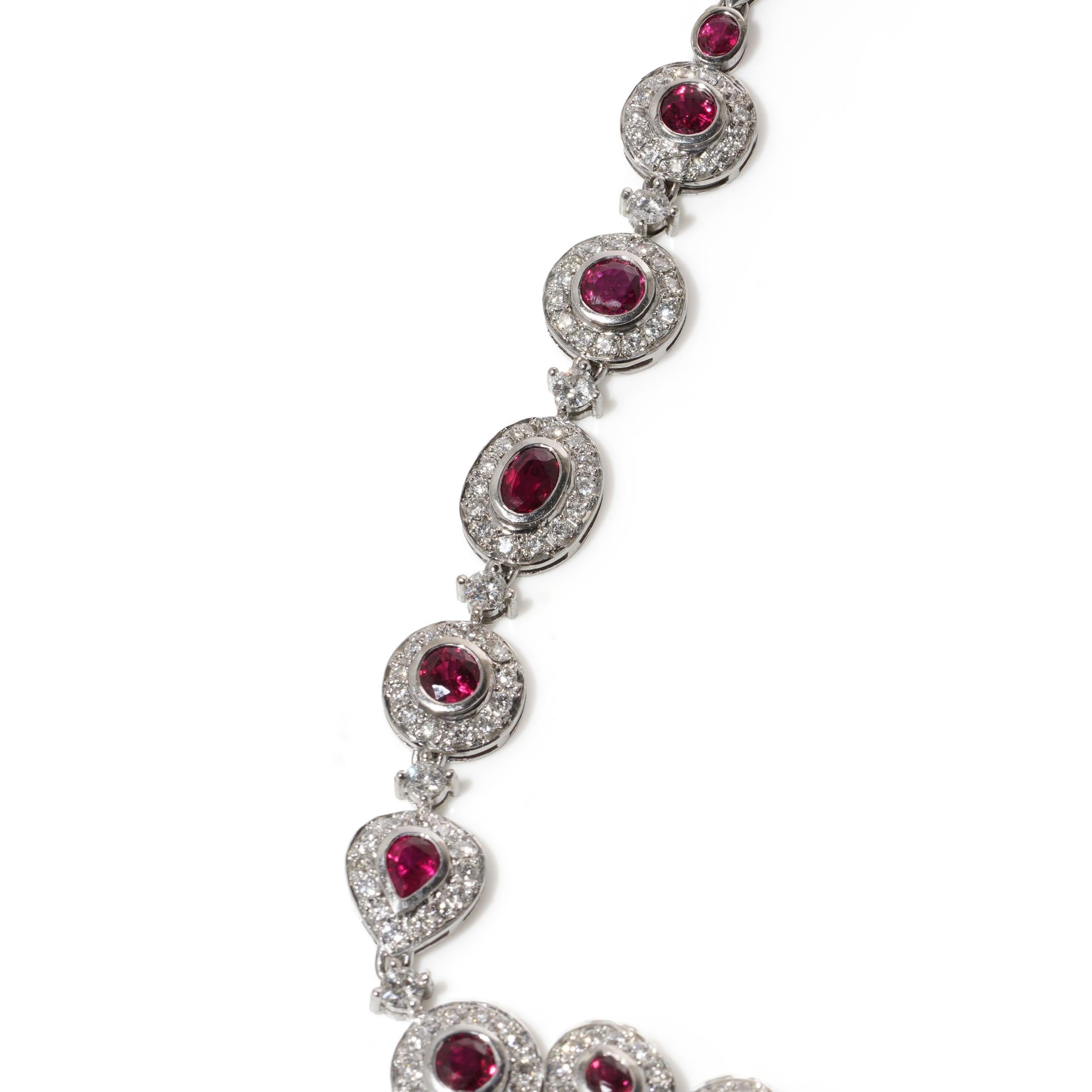 Women's 18kt White Gold Necklace with 7.55ct Diamonds & 14.15ct Rubies For Sale