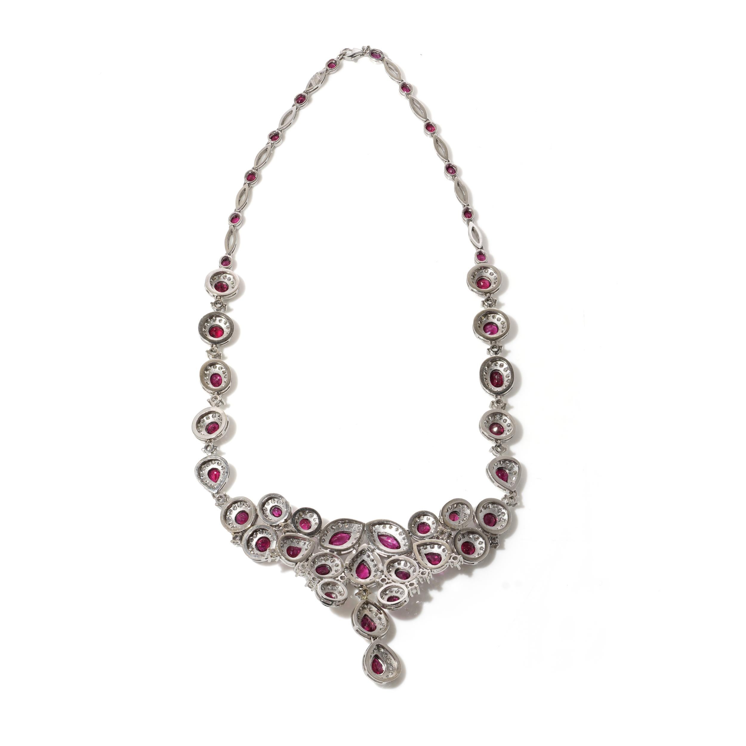 18kt White Gold Necklace with 7.55ct Diamonds & 14.15ct Rubies For Sale 3