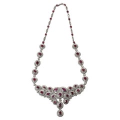 18kt White Gold Necklace Set with Diamonds and Rubies.