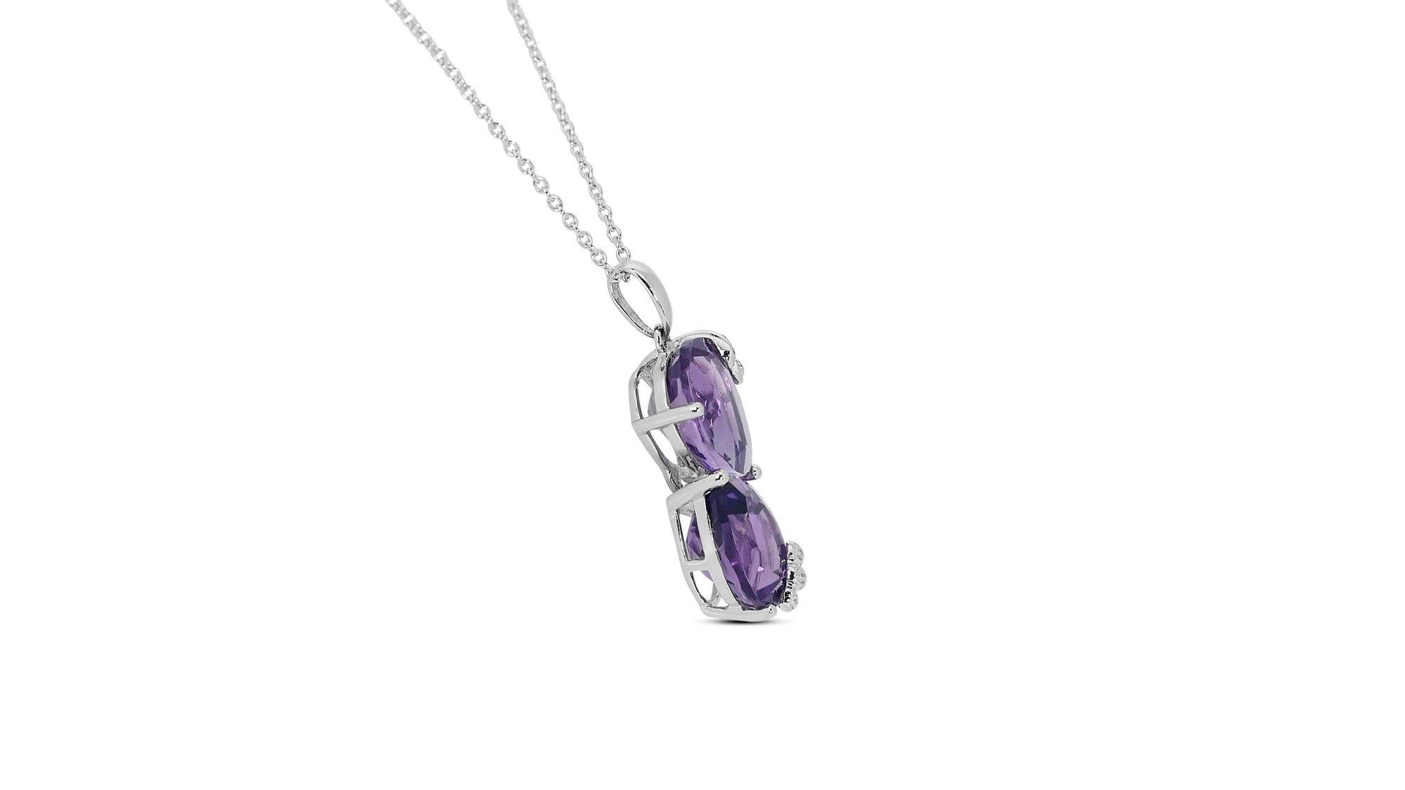 18kt. White Gold Necklace w/ 6.23ct Natural Amethyst & Natural Diamonds AIG Cert 1