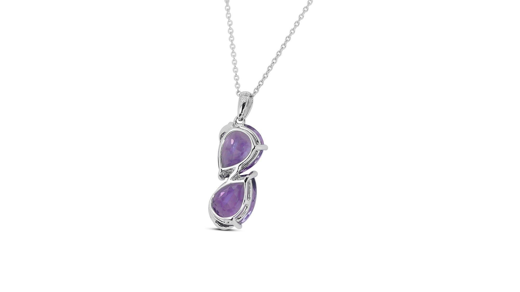 18kt. White Gold Necklace w/ 6.23ct Natural Amethyst & Natural Diamonds AIG Cert 2