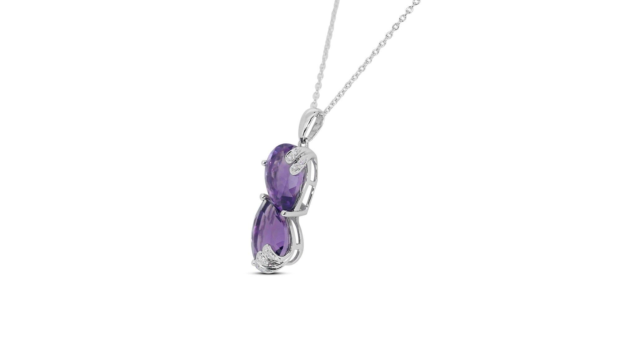 18kt. White Gold Necklace w/ 6.23ct Natural Amethyst & Natural Diamonds AIG Cert 3