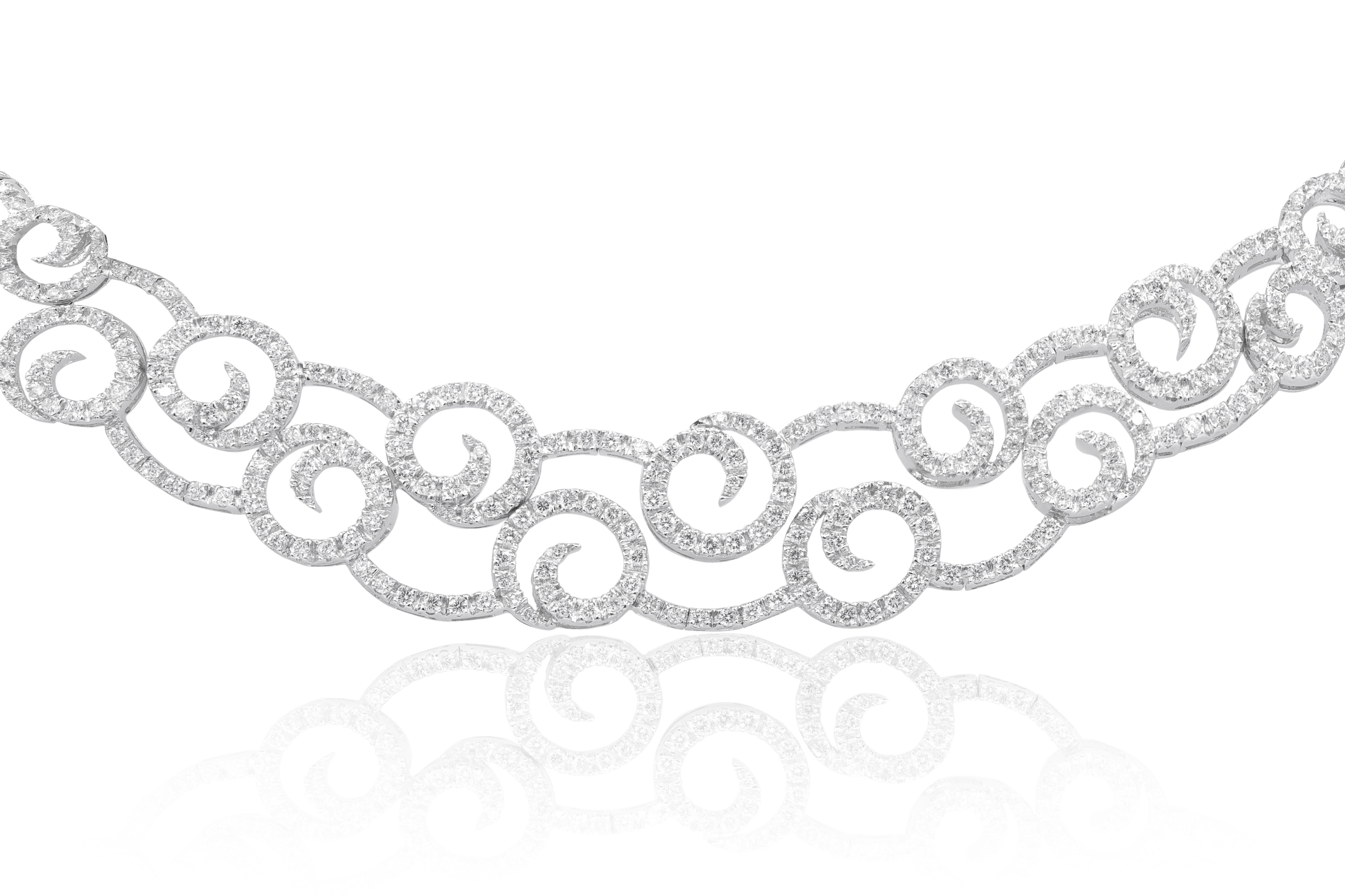 18kt white gold diamond necklace that is a part of a set that features 15.00 carats of diamonds. ( earrings dea2114 )