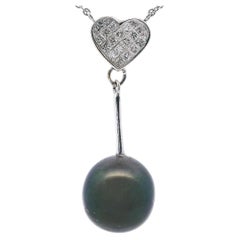 18kt white Gold Necklace with Tahitian Pearl & Diamonds