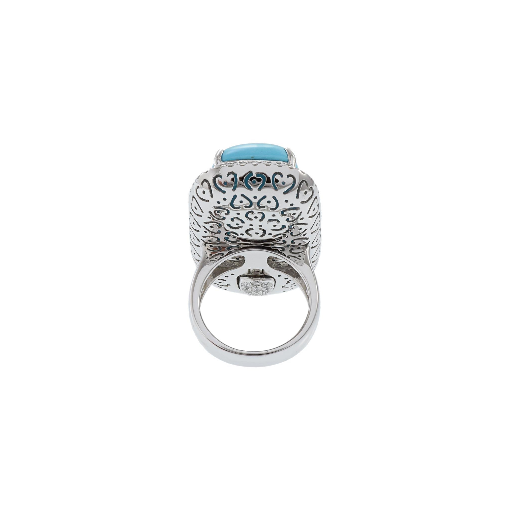 18KT White Gold Oblong Turquoise And Diamond Ring 5