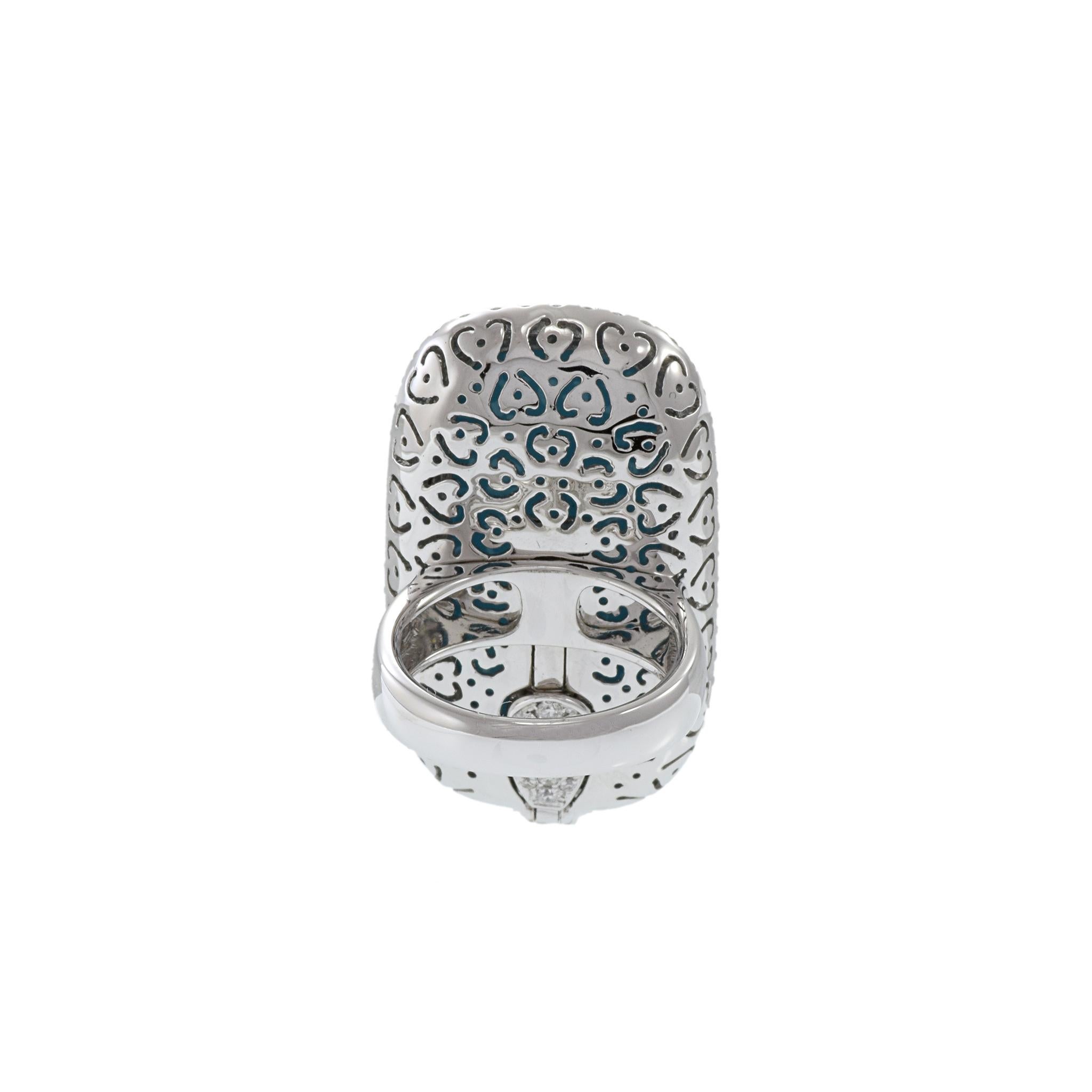 18KT White Gold Oblong Turquoise And Diamond Ring 2