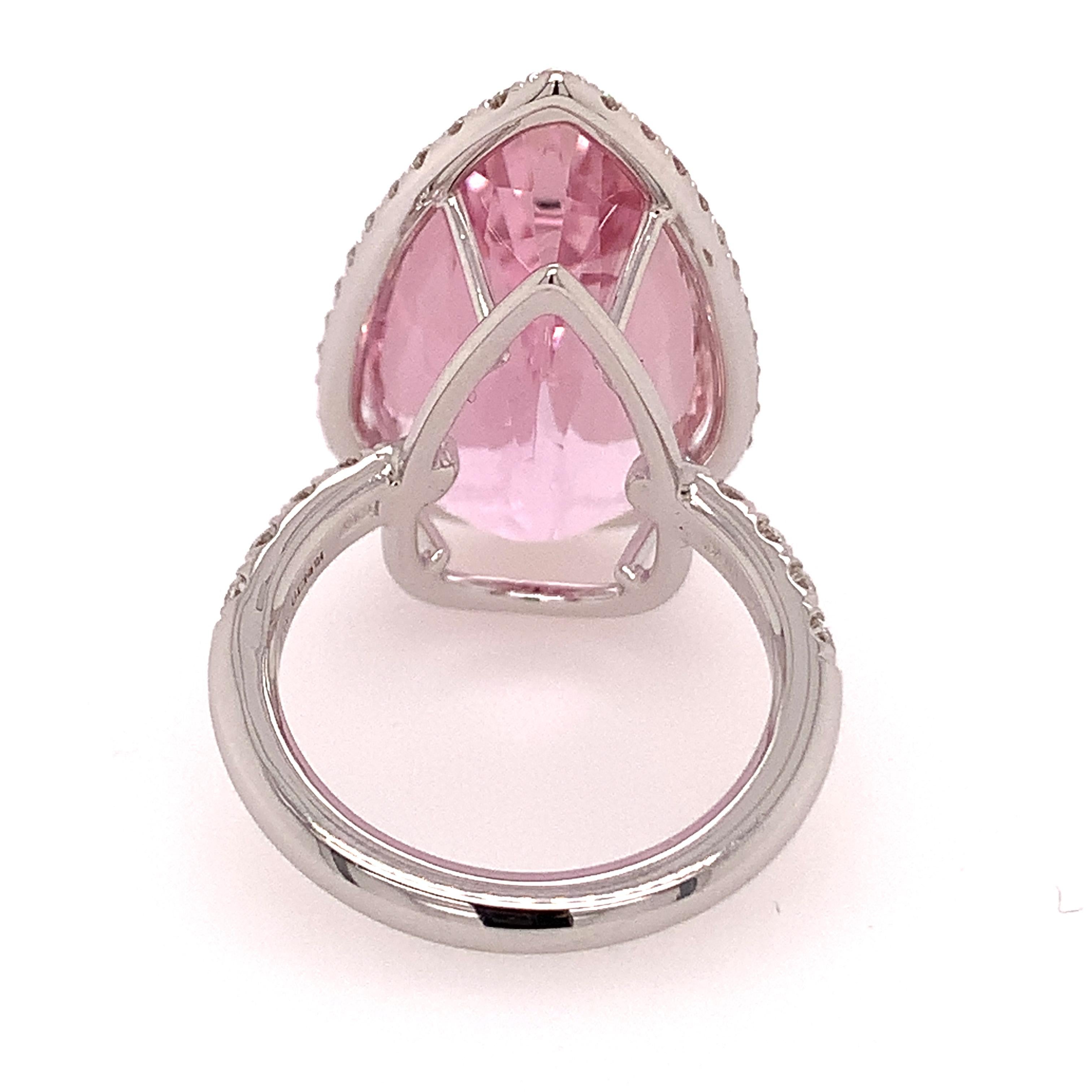 Pear Cut 18kt White Gold One of a Kind Ring with 22, Ct Kunzite and Diamonds