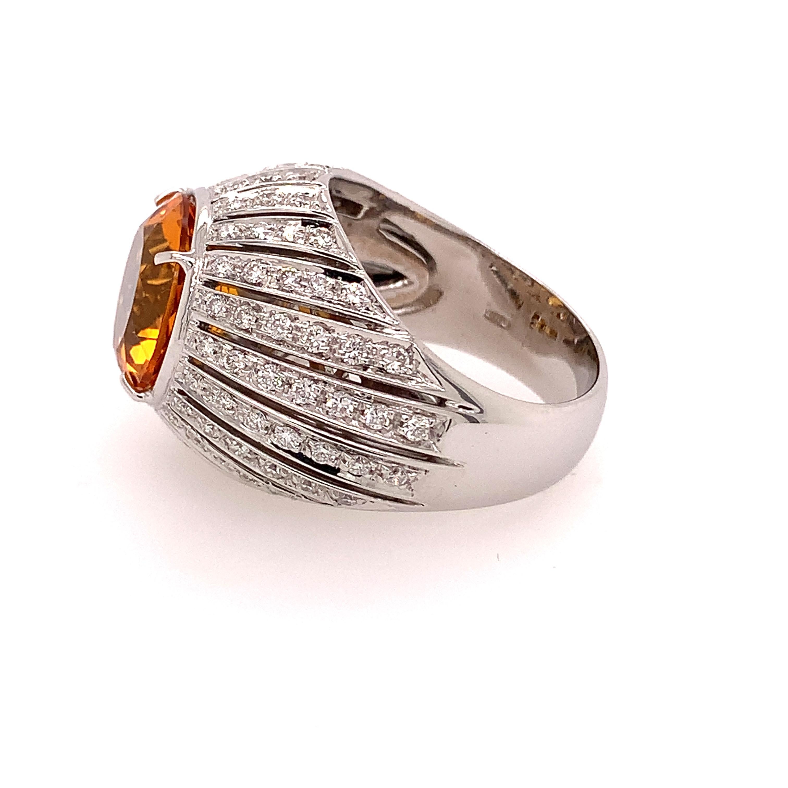 Modern 18kt White Gold One of a Kind Ring with 5 Ct Citrine and Diamonds