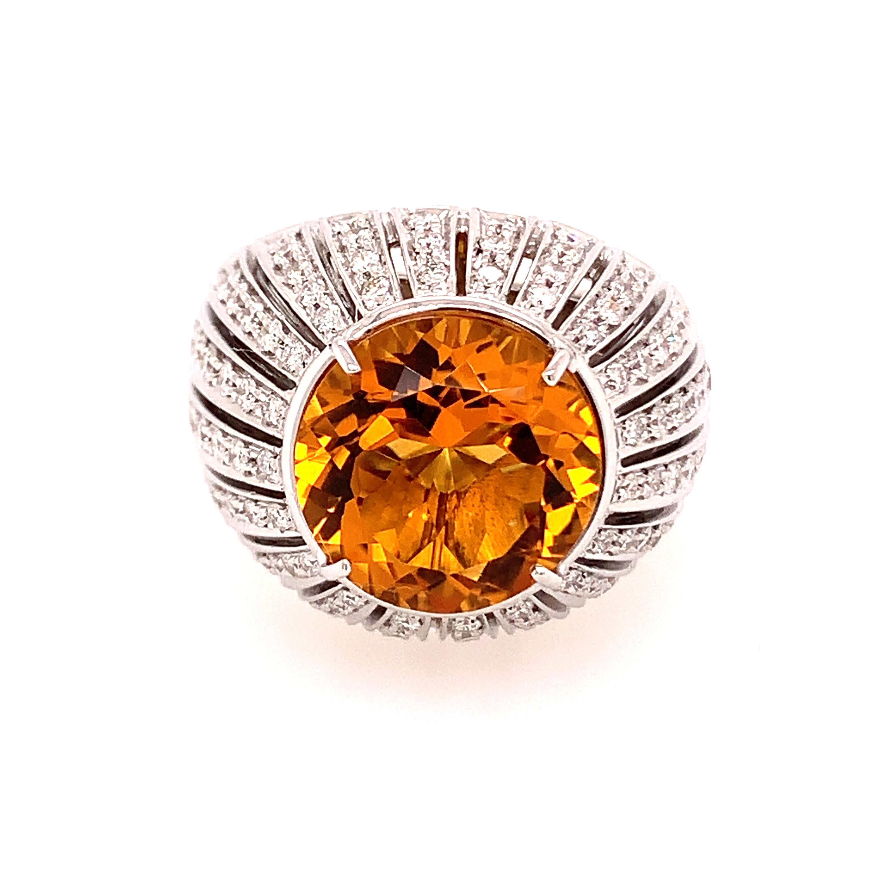 18kt White Gold One of a Kind Ring with 5 Ct Citrine and Diamonds In New Condition In Valenza, IT