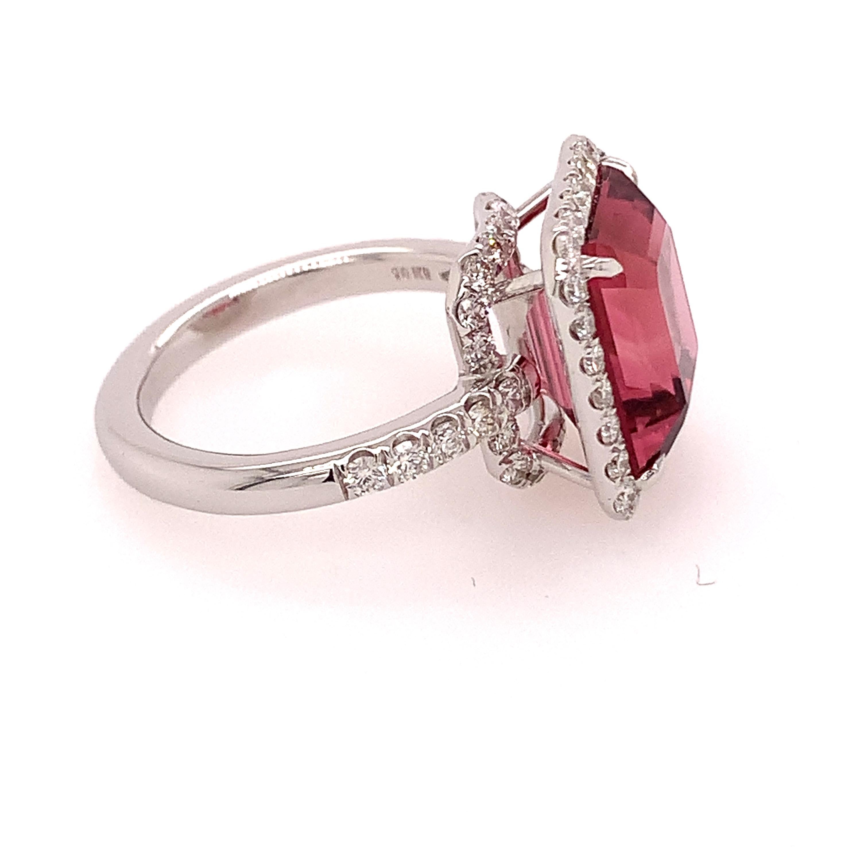 On sale on First Dibs only for 3 week.  This beautiful ring is a stunning piece created in Valenza.  18kt white gold grs 6,10  a beautiful square pink tourmaline ct 7,70 ,  and white diamonds  ct 1,09
Made In Italy in Valenza. 
Dont miss a special