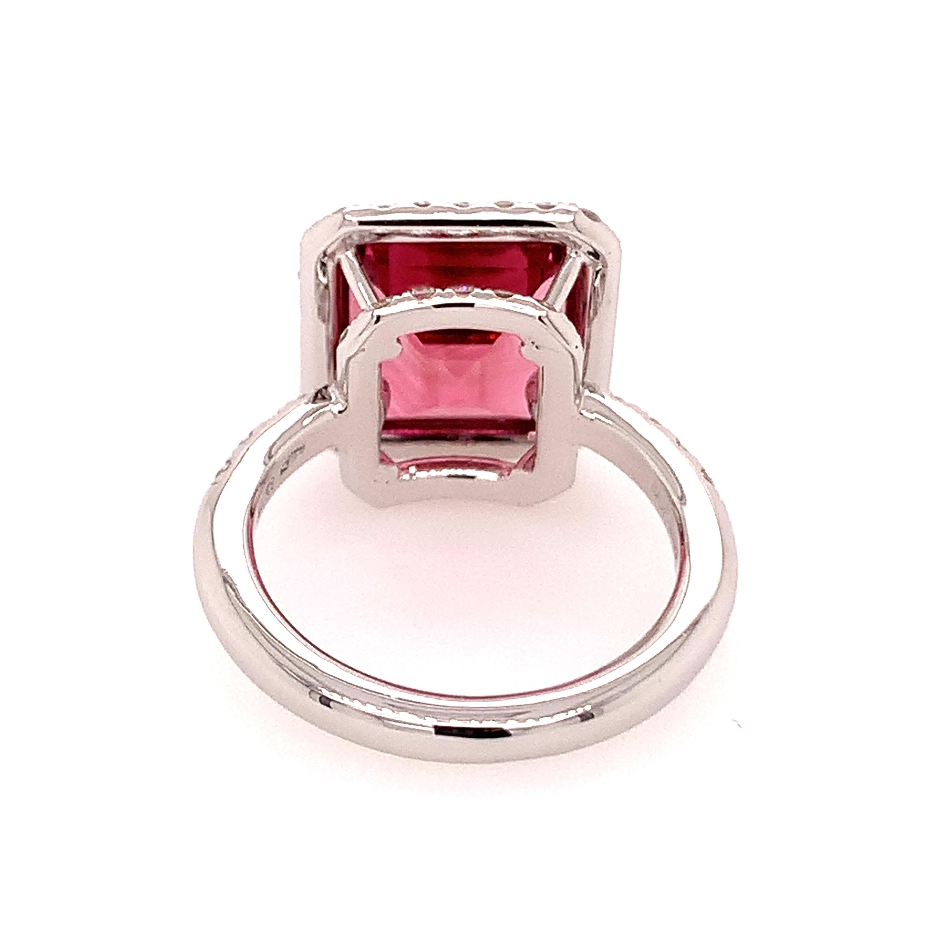 Square Cut 18kt White Gold One of A Kind Ring with Square Pink Tourmaline and Diamonds