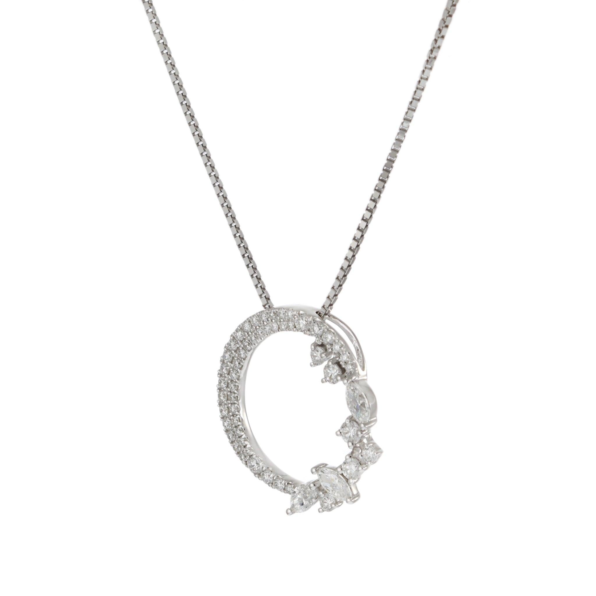 Modern 18KT White Gold Open Circle Pendant with Fancy Diamonds with Chain For Sale