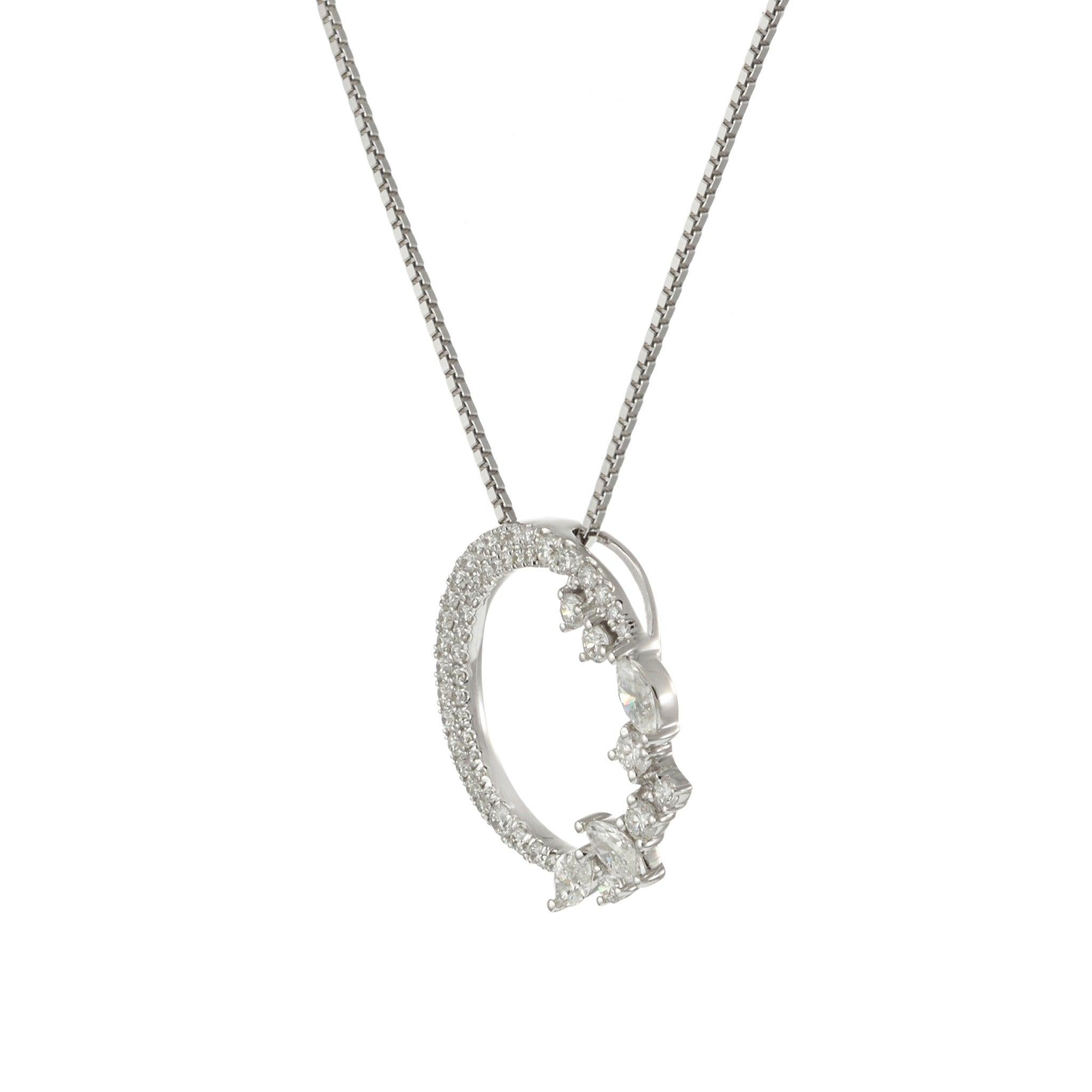 Marquise Cut 18KT White Gold Open Circle Pendant with Fancy Diamonds with Chain For Sale