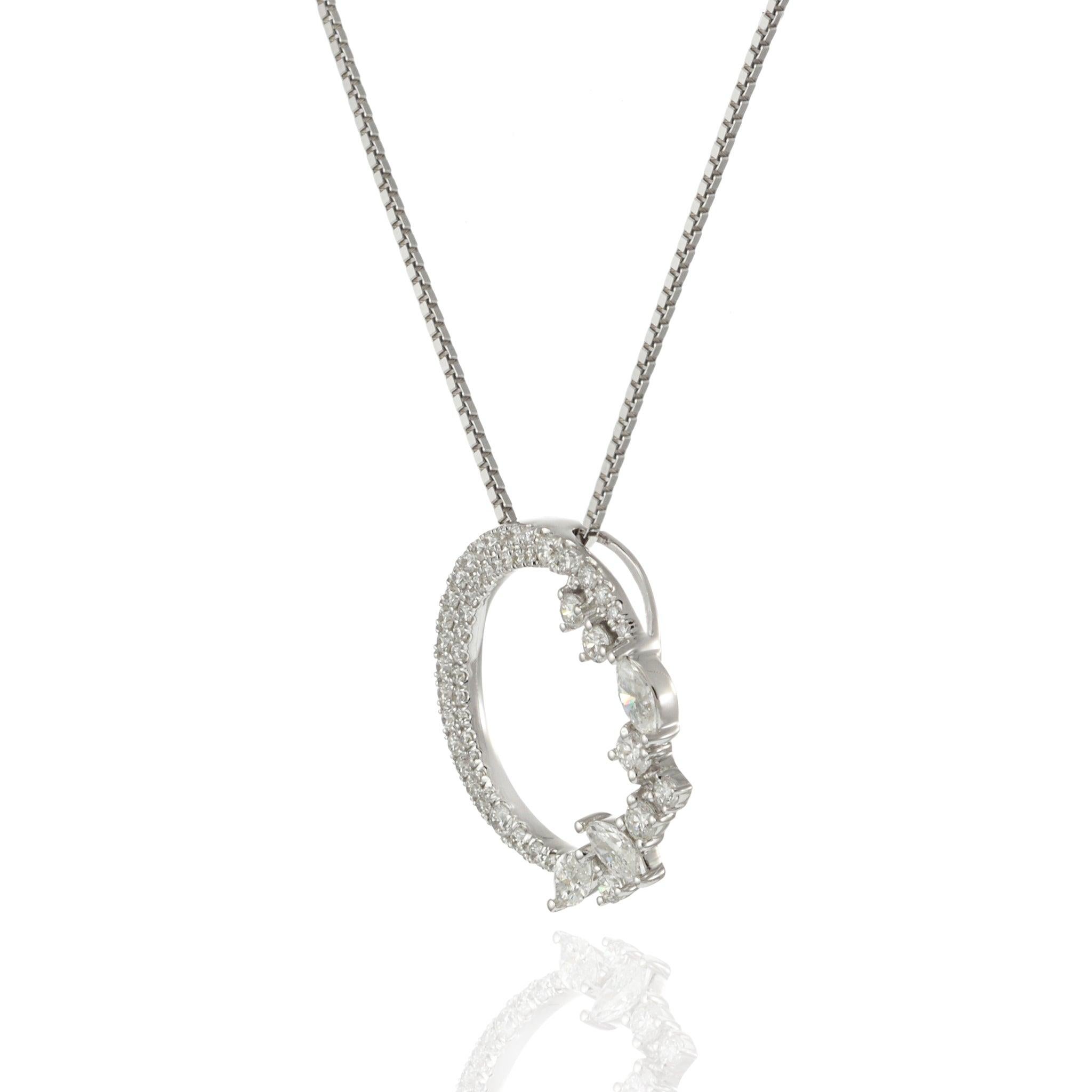 18KT White Gold Open Circle Pendant with Fancy Diamonds with Chain In New Condition For Sale In New York, NY