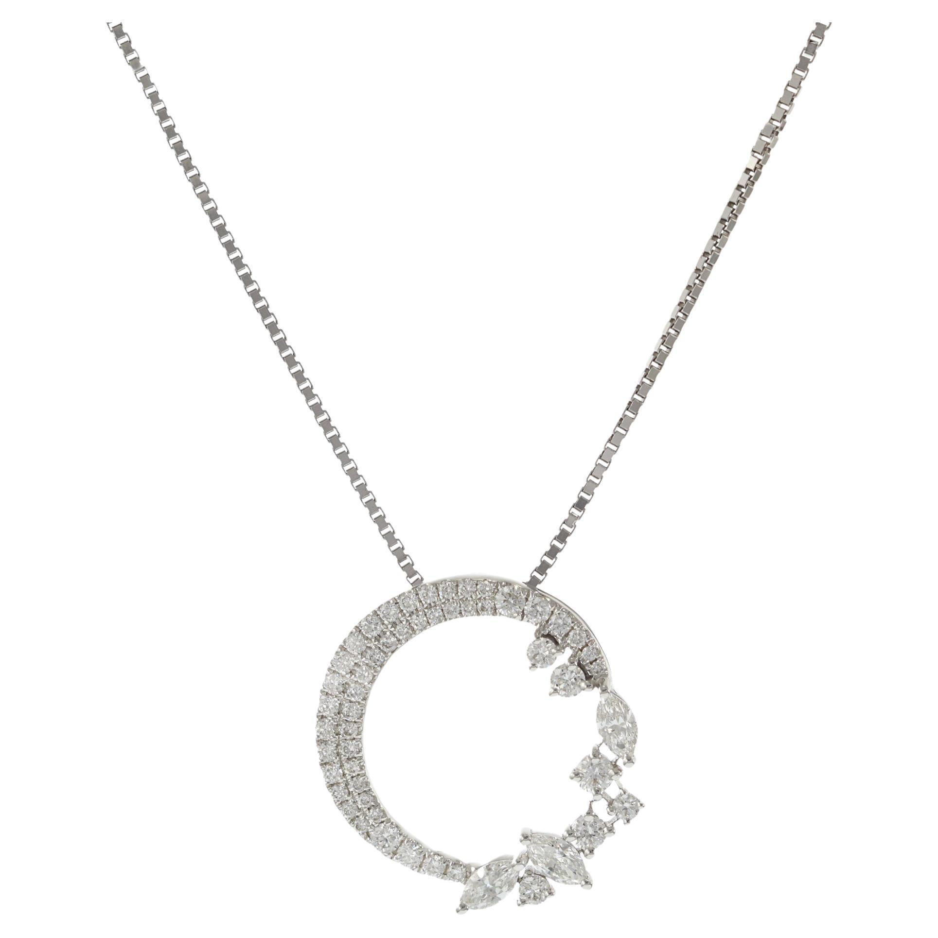 18KT White Gold Open Circle Pendant with Fancy Diamonds with Chain