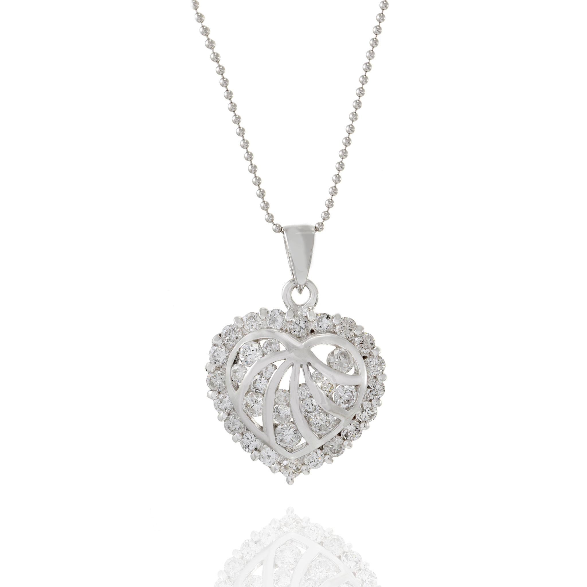 Moderno Ciondolo con diamante a cuore aperto in oro bianco 18KT in vendita