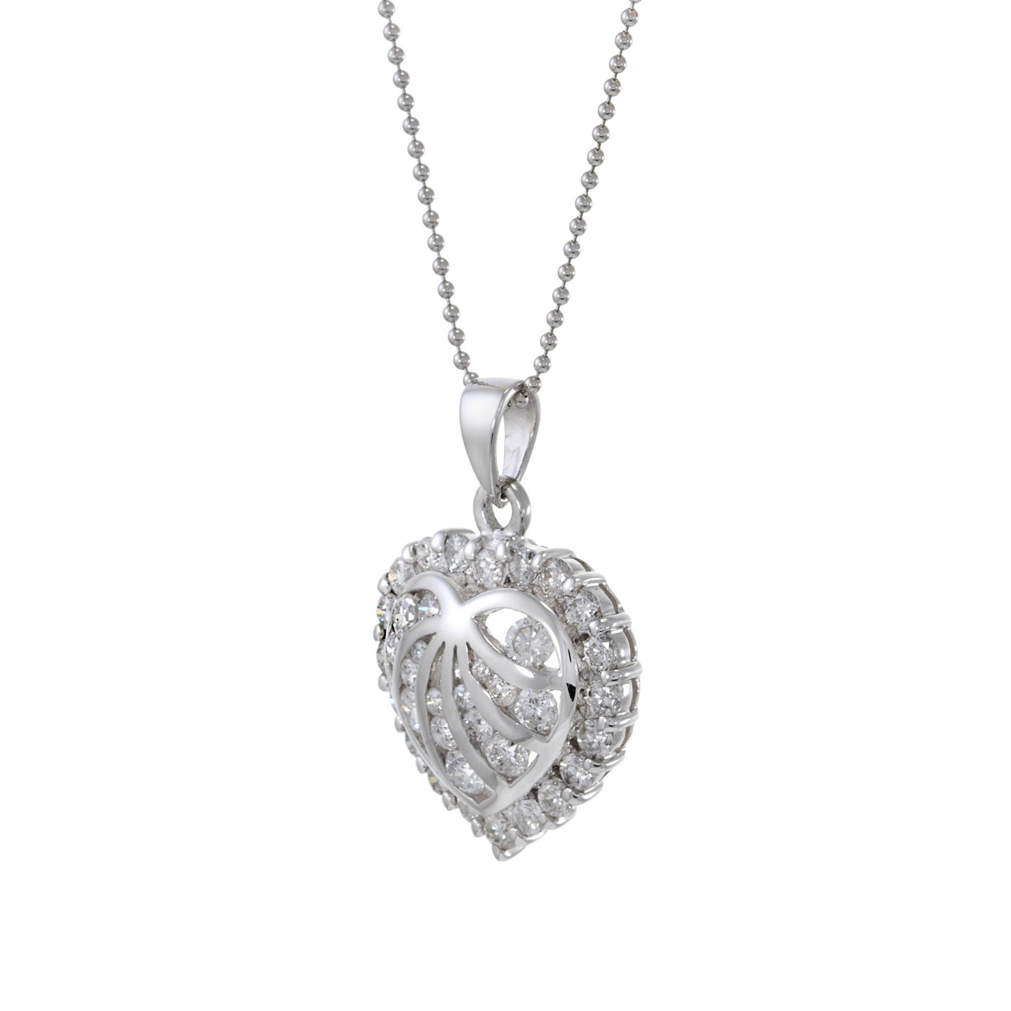 Taglio rotondo Ciondolo con diamante a cuore aperto in oro bianco 18KT in vendita