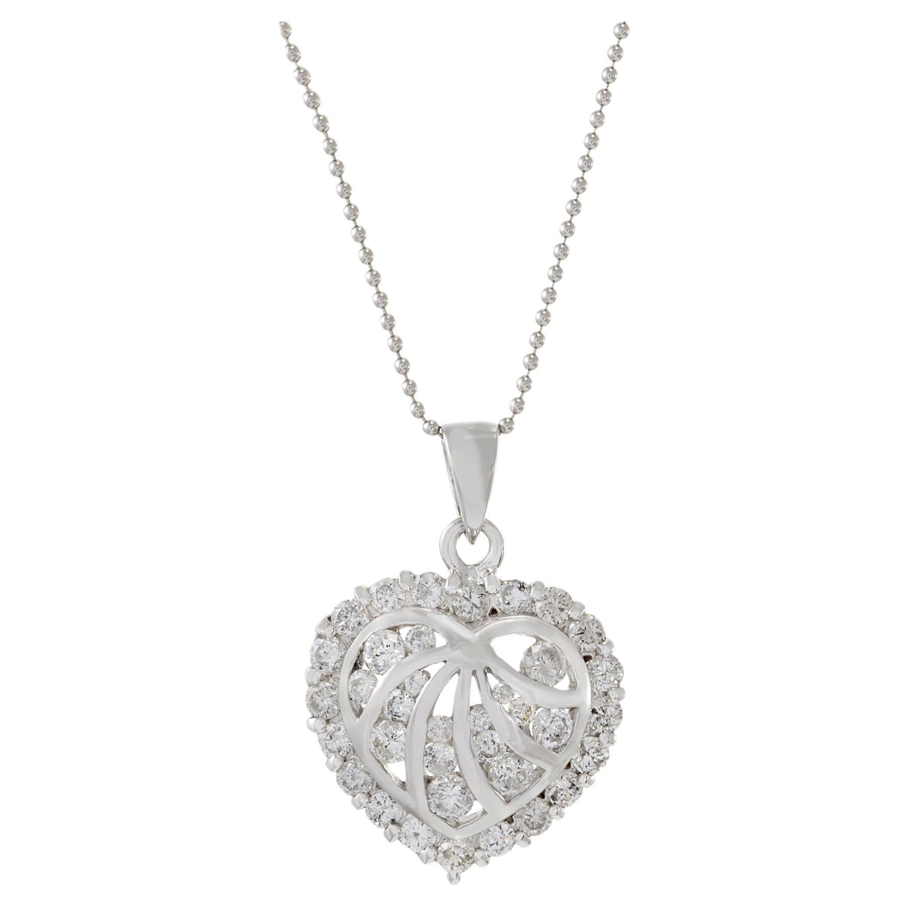 18KT Weißgold Offener Herz-Diamant-Anhänger