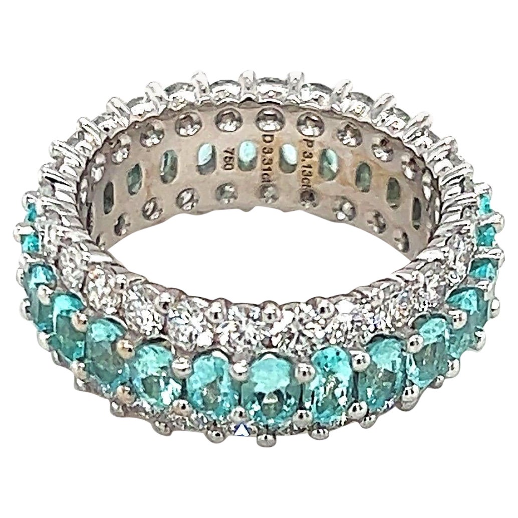 Oro bianco 18KT Tormalina blu ovale 3,13 carati e diamante brillante 3,31 carati. Banda in vendita