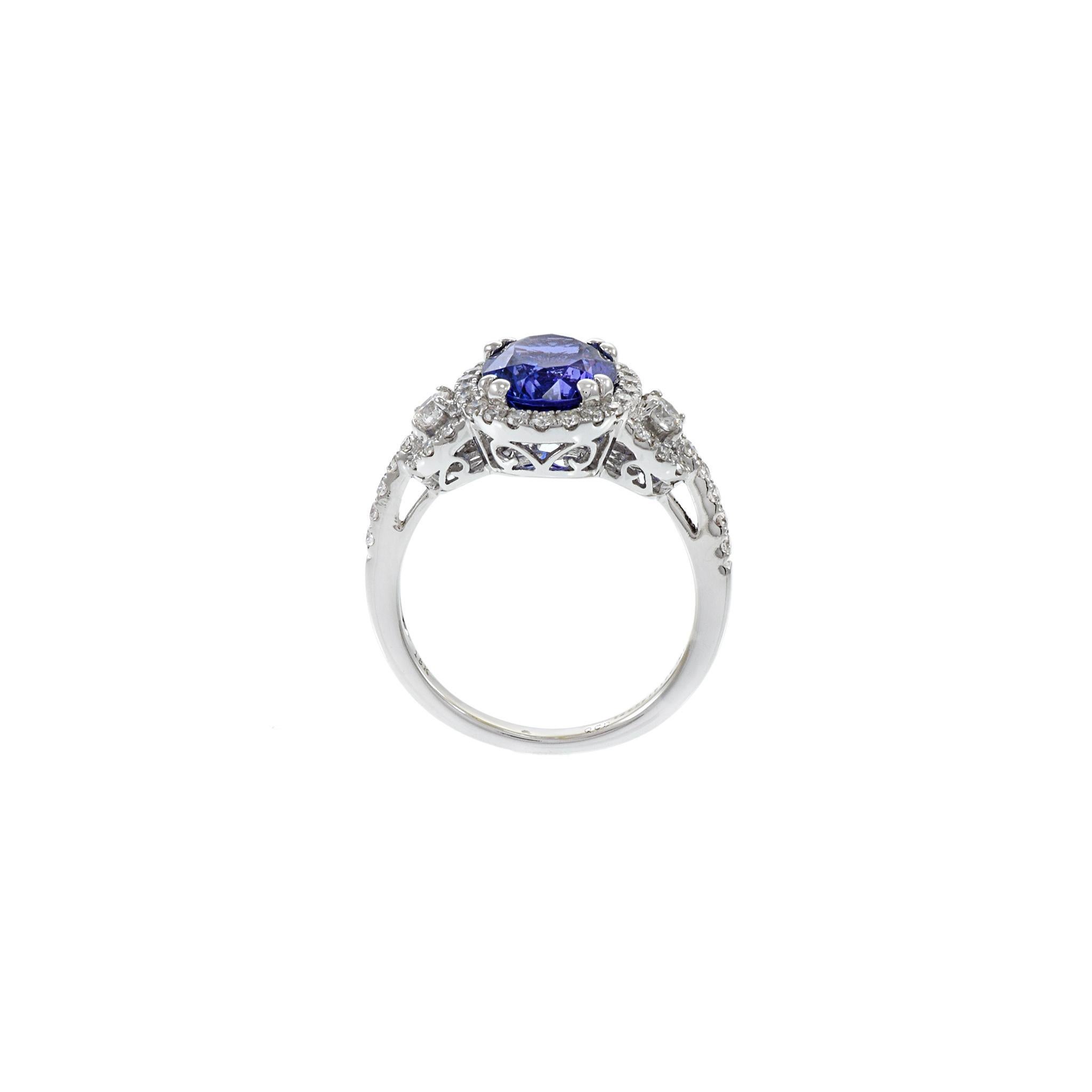 18KT White Gold Oval Cut Tanzanite And Diamond Ring For Sale 2
