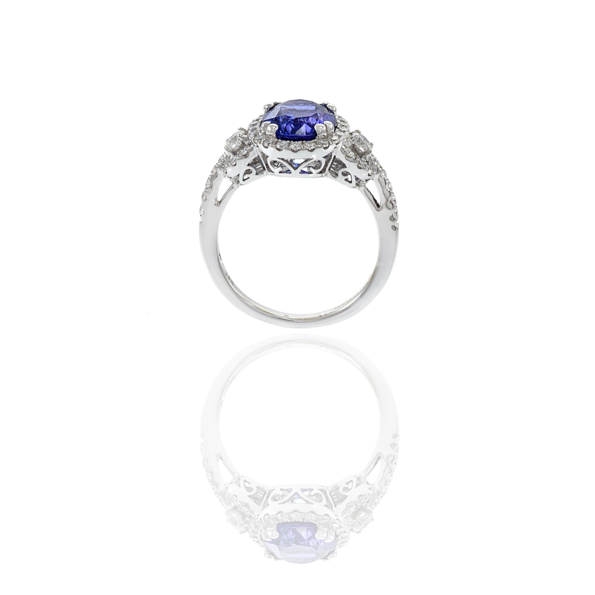 18KT White Gold Oval Cut Tanzanite And Diamond Ring For Sale 3