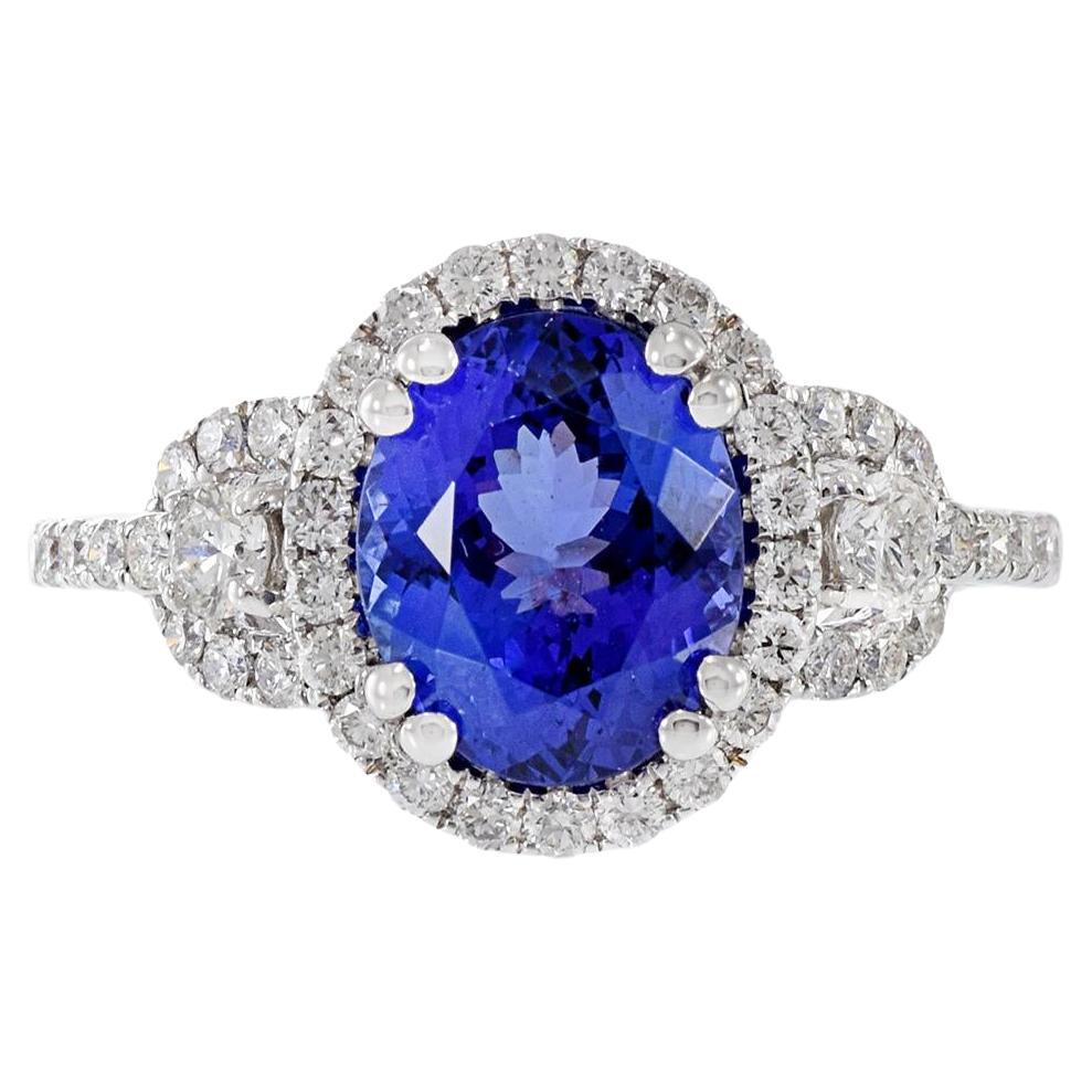 18KT White Gold Oval Cut Tanzanite And Diamond Ring