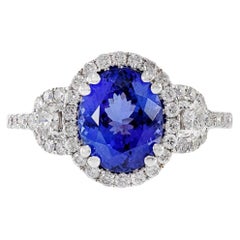 18KT White Gold Oval Cut Tanzanite And Diamond Ring