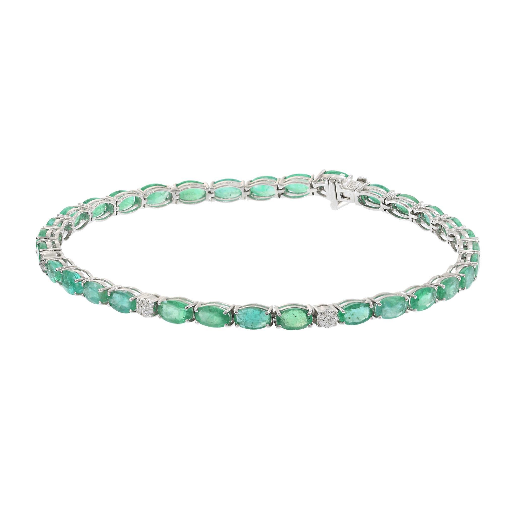Oval Cut 18KT White Gold Oval Emerald and Diamond Tennis Bracelet – 7