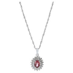 18KT White Gold Oval Pink Sapphire And Diamond Pendant Necklace