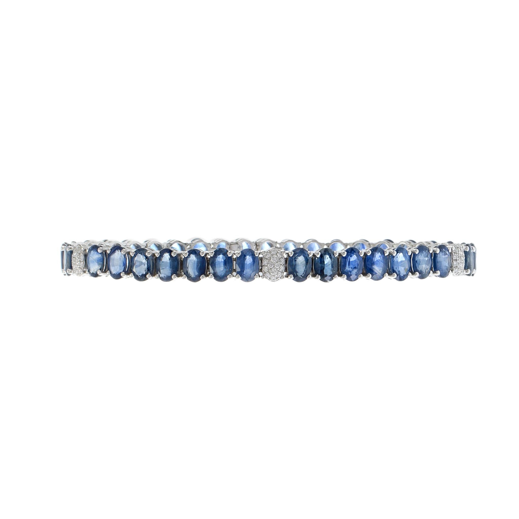 Oval Cut 18KT White Gold Oval Sapphire And Diamond Bracelet For Sale