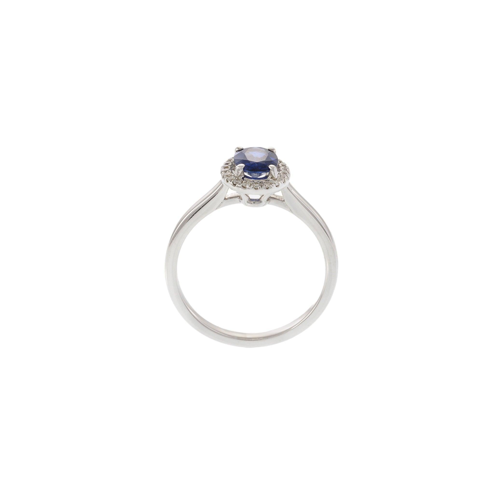 18KT Weißgold Oval Saphir und Diamant Halo Ring Damen im Angebot