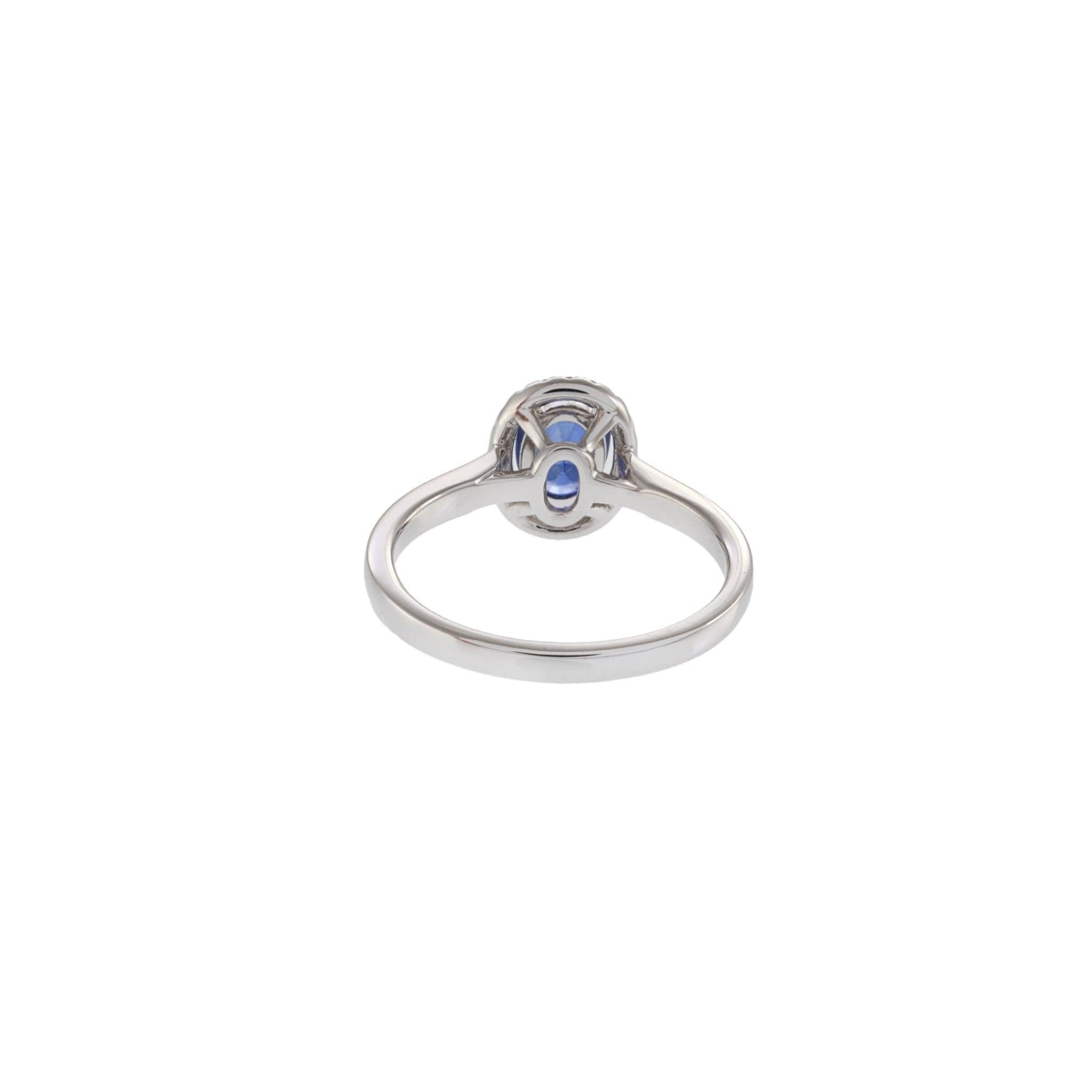 18KT Weißgold Oval Saphir und Diamant Halo Ring im Angebot 1